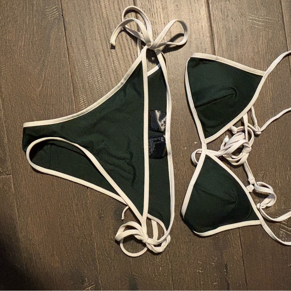 H&M Dark Green Bikini with White Accents